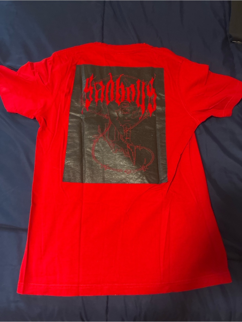 Red Graphic Tee with Black Poster Print